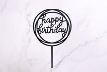 Load image into Gallery viewer, Black (Round) Happy Birthday Cake Topper
