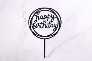 Black (Round) Happy Birthday Cake Topper