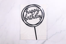 Load image into Gallery viewer, Black (Round) Happy Birthday Cake Topper
