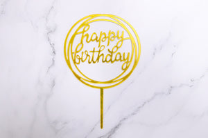 Gold (Round) Happy Birthday Cake Topper